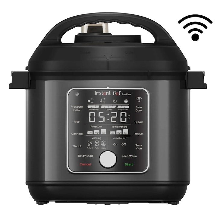 Multicooker smart Instant Pot Pro Plus 6, 1200W, 10 programe presetate, Capacitate 6.0 litri, Capac detasabil, Functie manuala, Inox/Negru