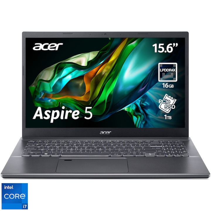 Laptop Acer Aspire 5 A515-57 cu procesor Intel® Core™ i7-1255U pana la 4.70 GHz, 15.6