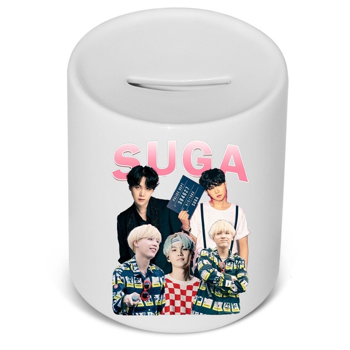 Személyre szabott bts suga kpop malacpersely, kerámia, 305 gr