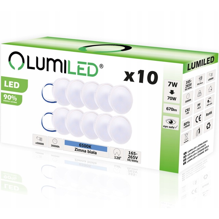 10x LED izzó, Lumiled, Modul, MR16, 7W = 70W, 670lm, 6500K, Hideg fehér
