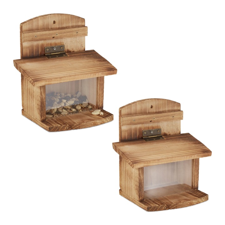 Set 2 hranitoare de veverite, din lemn, 21 x 20 x 14,5 cm