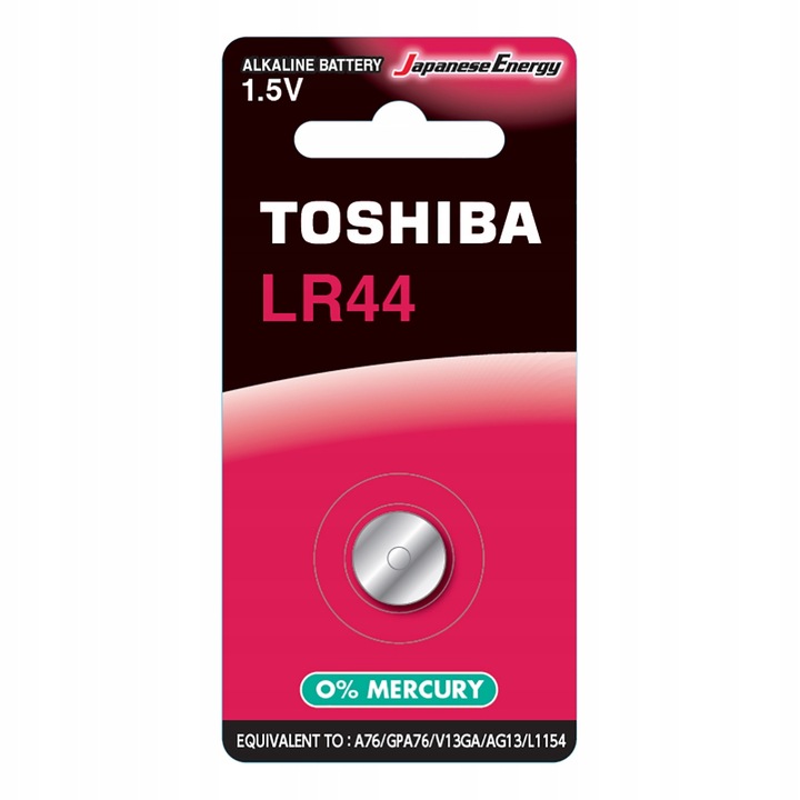 Gombelem LR44, lapos elem, 1.5 Volt, 1 darab, tartós, elem, higany mentes, TOSHIBA