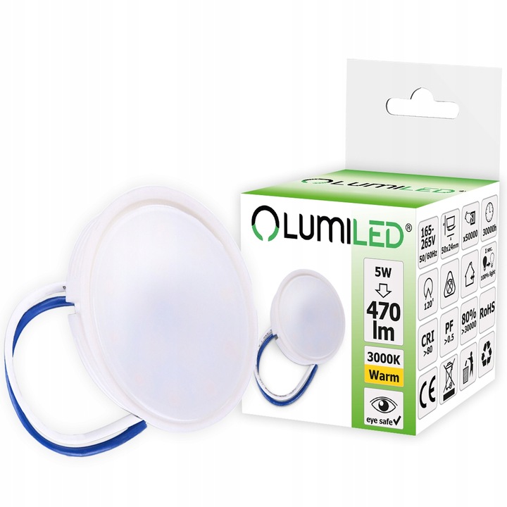 LED spot lámpa, Lumiled, Műanyag, 5W, 470 lm, 3000K, 120°, Meleg fehér