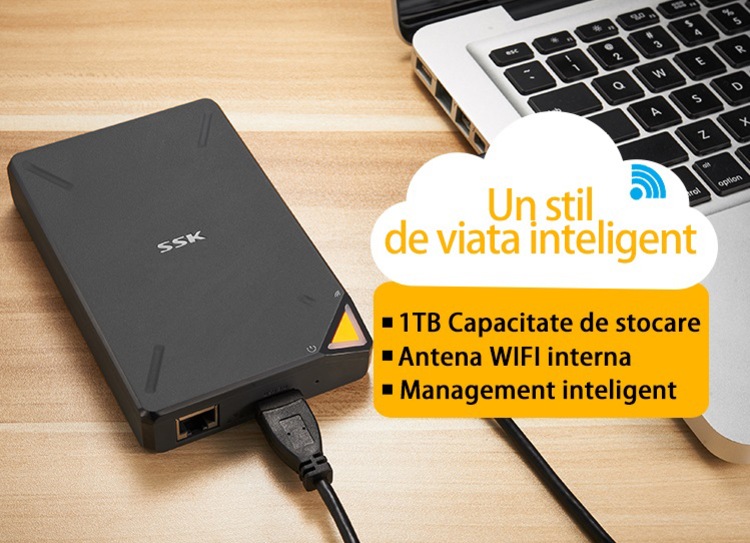 NAS SSK Cloud SSM-F200 Portable Smart WiFi Storage, 1TB - eMAG.ro