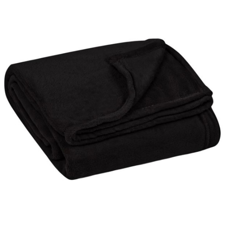 Patura catifelata, negru, 130 x 160 cm