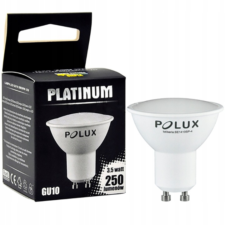 Polux LED крушка, GU10, PAR16, 3.5W = 26W, 250 lm, 3000 K, Топло бяло