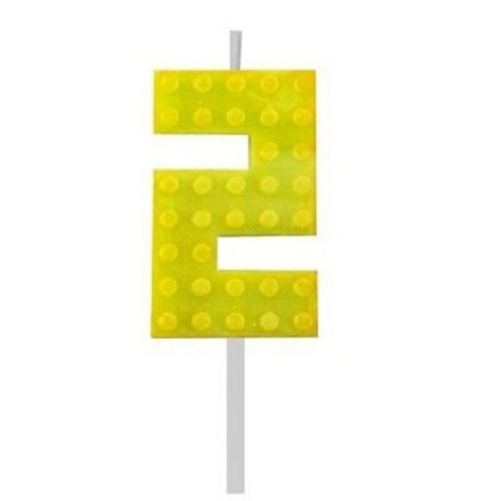 Building Blocks építőkocka tortagyertya számgyertya sárga 2-es