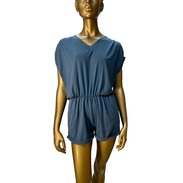 JUP női jumpsuit, rövid, V-nyakú, rövid ujjú, Azúrkék, L