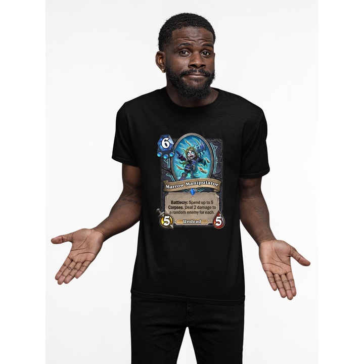 Tricou pentru barbati personalizat, Negru, carte HearthStone - Marrow Manipulator, XL