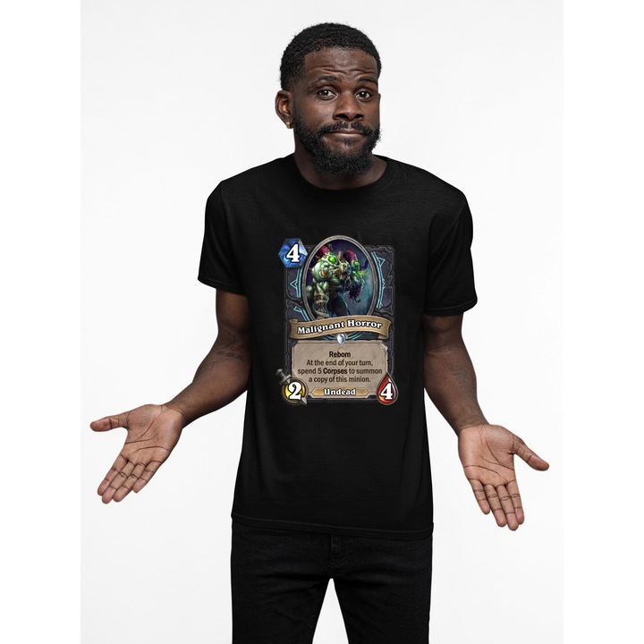 Tricou pentru barbati personalizat, Negru, carte HearthStone - Malignant Horror, L