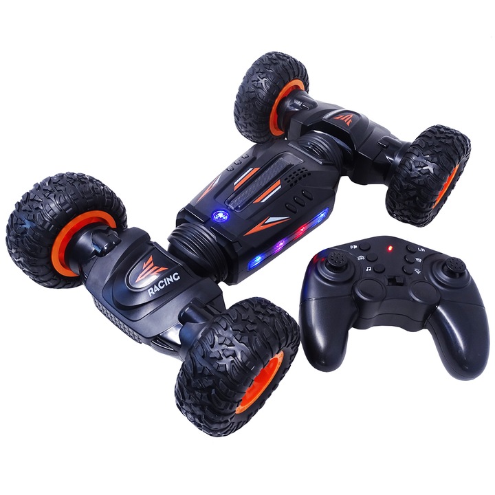 Masina pentru Cascadorii, cu lumini, sunete si Telecomanda, acumulator inclus, Salamandra Kids