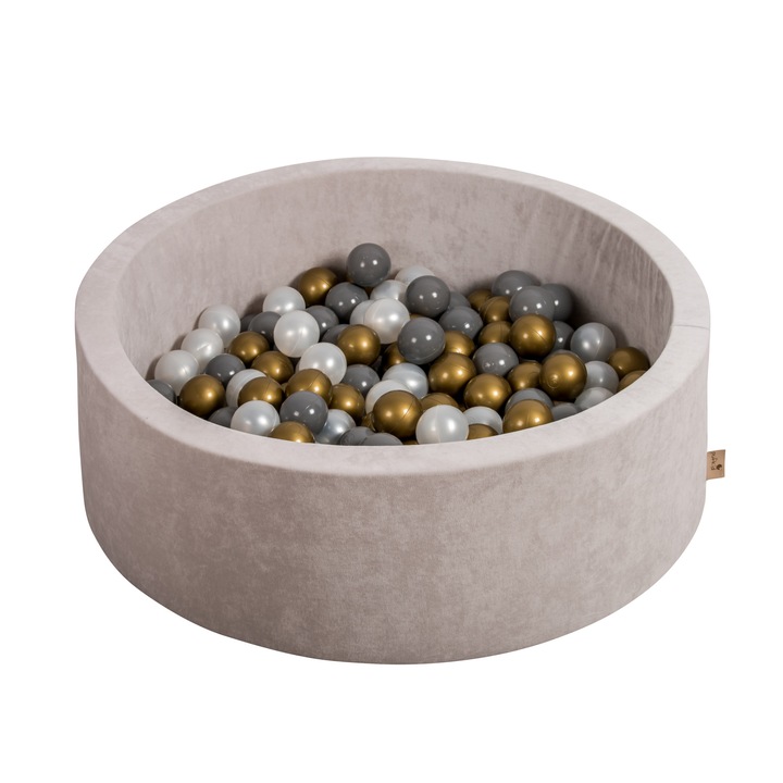 Piscina rotunda pentru copii, cu 200 mingi Gold, D90 x H30 cm, Platin Velour, Pufkid