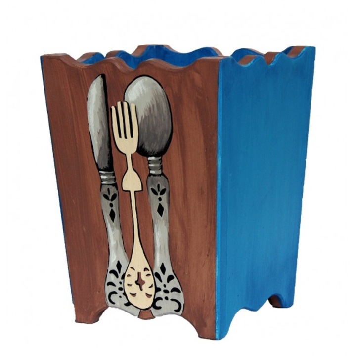 Suport pictat manual pentru ustensile de bucatarie, Multicolor, inaltime 20 cm