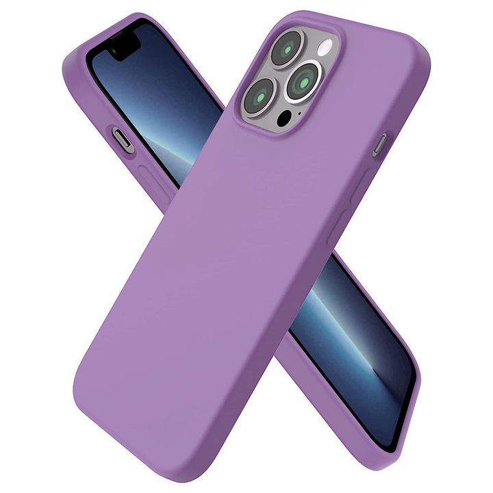 Husa silicon antisoc cu microfibra in interior, compatibila cu Iphone 13 Pro, Mov