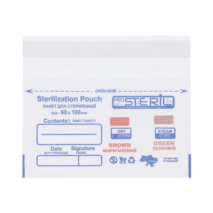 Set 100 pungi sterilizare autosigilante Pro Steril, 60x100 mm Alb