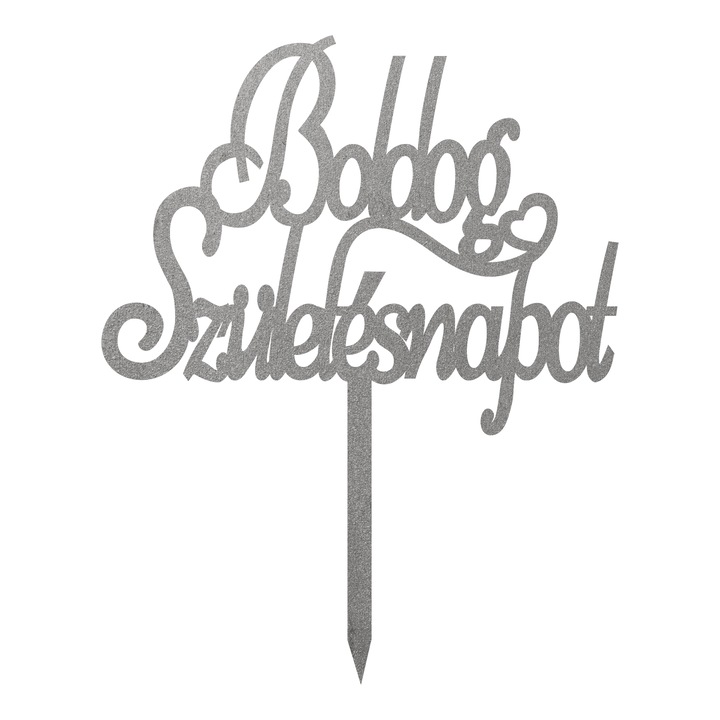 Topper tort Boldog Születésnapot, Inedit Print, TC649, Argintiu, 10 cm