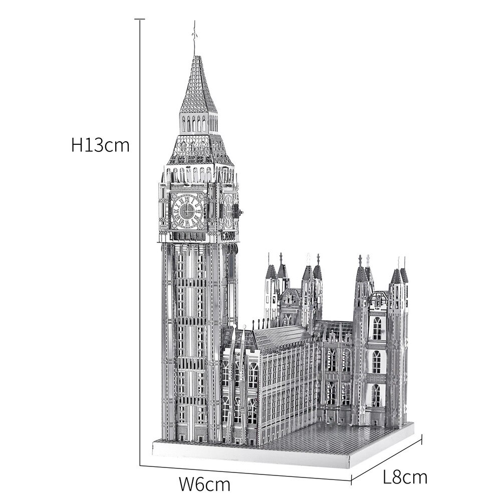 Puzzle 3D, Big Ben, Piececool, Metal, 49 piese Argint eMAG.ro