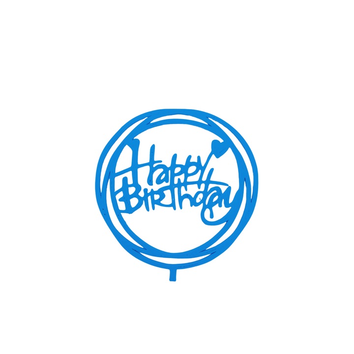 Декорация за торта "HAPPY BIRTHDAY", кръгла, синя 12см