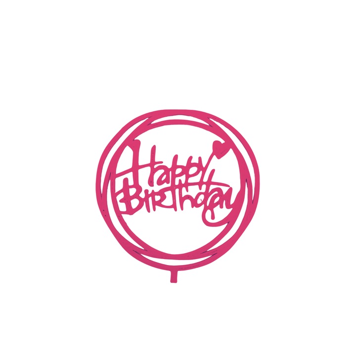 Декорация за торта "HAPPY BIRTHDAY", кръгла, малиново розова 12 см