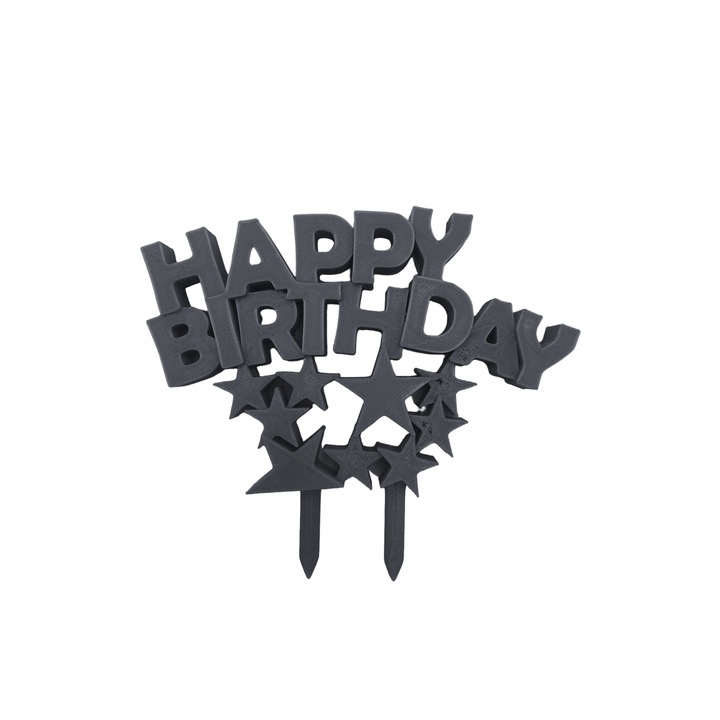 "HAPPY BIRTHDAY" декорация за торта, модел звезда, черен 10x11 см