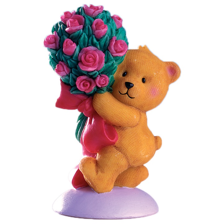 Decor tort rasina ursulet cu trandafiri 7 cm