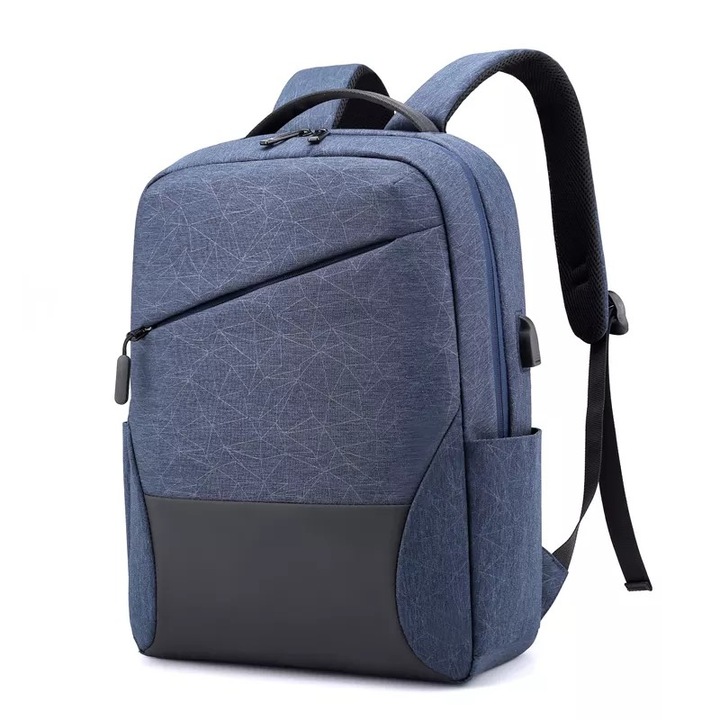 Rucsac laptop 15" smart casual impermeabil, cu port USB, Escalate, 42x31x12 cm, Albastru