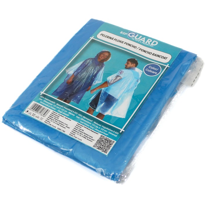 Pelerina de Ploaie, BSP Guard, Model Poncho, Albastru, Universal