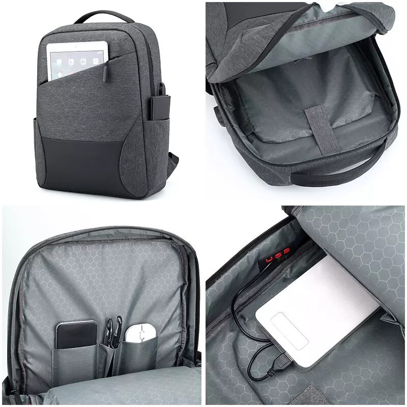 Rucsac laptop 15" smart casual impermeabil, cu port USB, Escalate, 42x31x12 cm, Gri