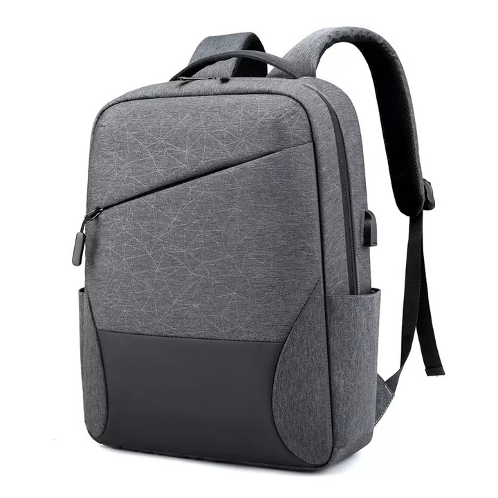 Rucsac laptop 15" smart casual impermeabil, cu port USB, Escalate, 42x31x12 cm, Gri