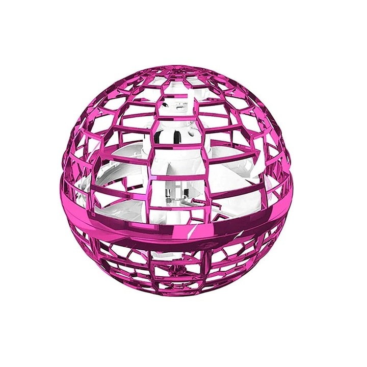Minge tip drona, FOXMAG24, zburatoare, cu elice si lumini, incarcare USB, roz