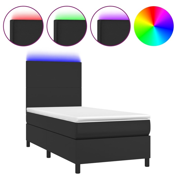 vidaXL fekete műbőr rugós ágy matraccal és LED-del 80 x 200 cm 46.05 kg 3135789
