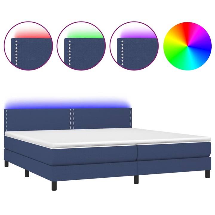 vidaXL kék szövet rugós és LED-es ágy matraccal 200 x 200 cm 3133107