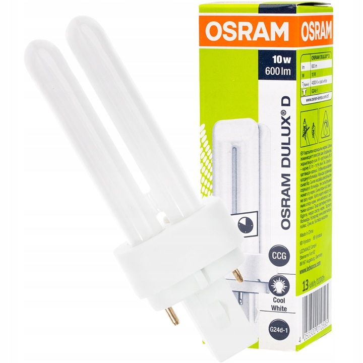 Bec fluorescent Osram, G24d-1, T45, 10W, 600lm, 4000K, Alb neutru