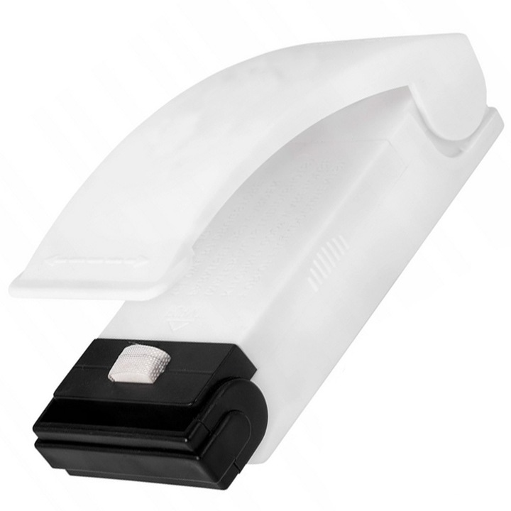 Aparat de sigilat pungi, de buzunar, talpa magnetica, cu baterii, alb, 10x4x5 cm