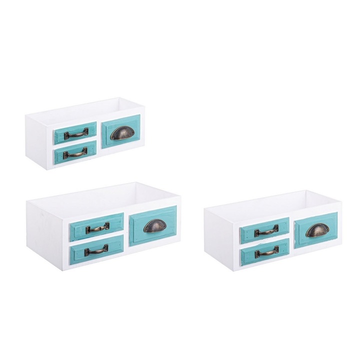 3 fiókos tárolódoboz szett, fehér és zöld fából, Jacob, 40 cm x 23 cm x 14 h