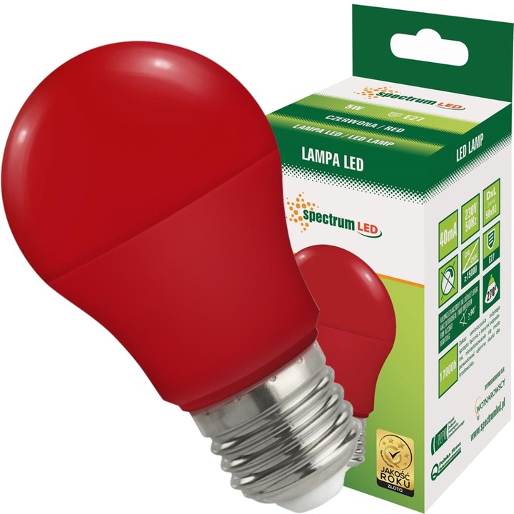 Крушка с LED Spectrum Led, E27, A60, 5W, RGB, Червена