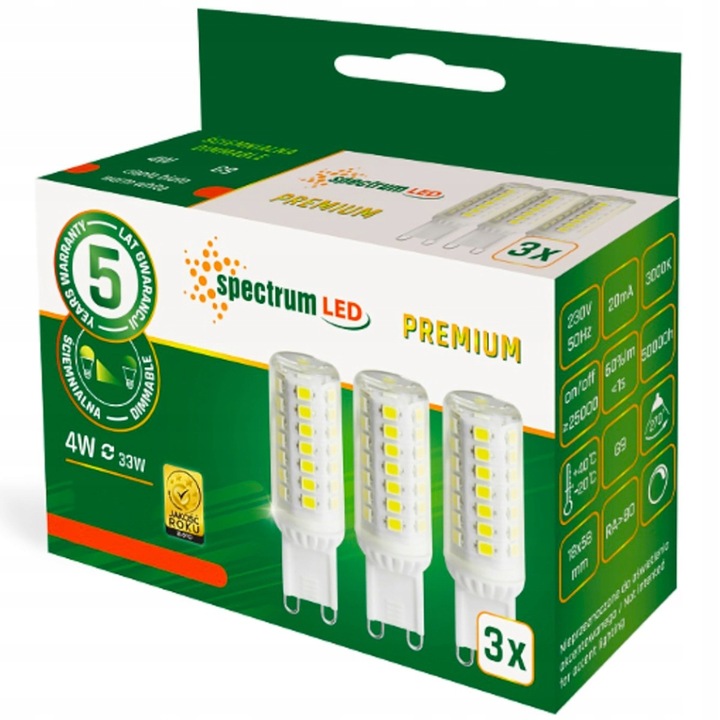 Комплект от 3 крушки Spectrum Led, G9, 4W = 33W, 4000K, Неутрално бяло