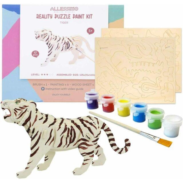 3D пъзел за оцветяване, Тигър, Robotime, Дърво, 17 части - eMAG.bg