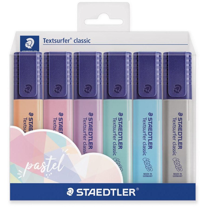 Set Textmarkere clasic STAEDTLER 364, varf tesit, culori pastel, 6 buc/set