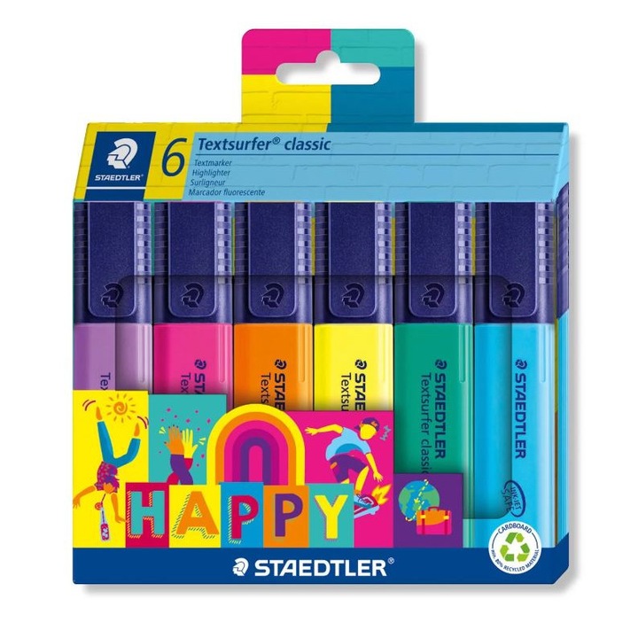 Комплект маркери за подчертаване STAEDTLER classic ST-364-C6-HA, Скосен връх 5 мм, 6 броя