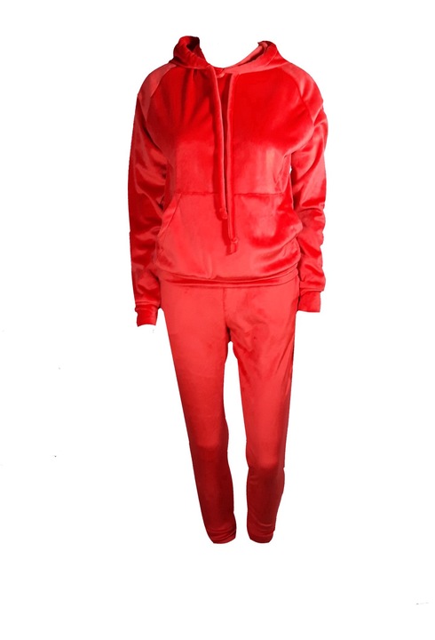 Compleu dama din catifea, doua piese, rosu, Rosu
