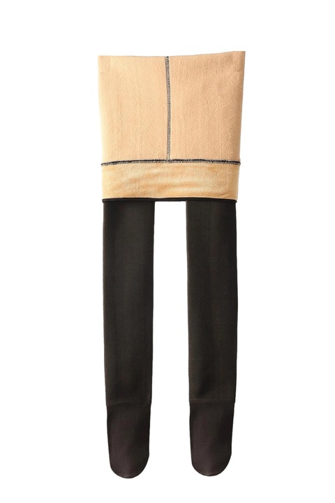 Дамски подплатен термо чорапогащник с мека поларена вътрешност, тип чорап с дебела подплата, Топъл еластичен чорапогащник, Един размер, Полупрозрачен черен цвят