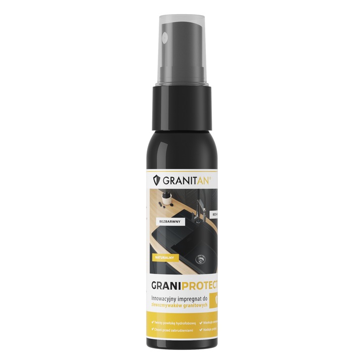 Impregnant Pentru Chiuveta, Granitan, GraniProtect, 30 ml, Lustruieste Si Protejeaza Impotriva Apei, Acopera Zgarieturi, Ingrediente Naturale EKO, Usureaza Curatarea, Ideal Pentru Bucatarie Si Baie
