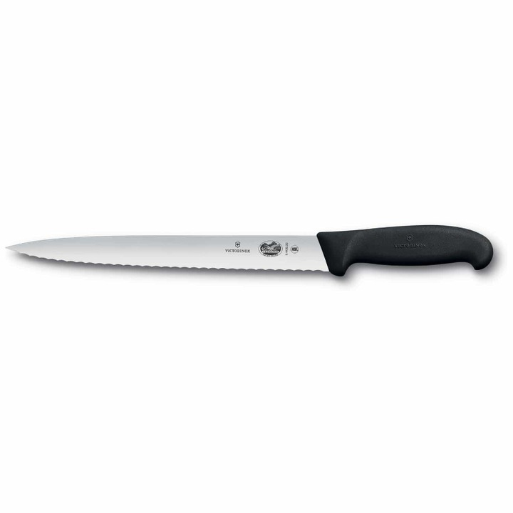 Cutit zimtat pentru feliere, Victorinox, Fibrox, Otel inoxidabil, 25 cm, Argintiu/Negru