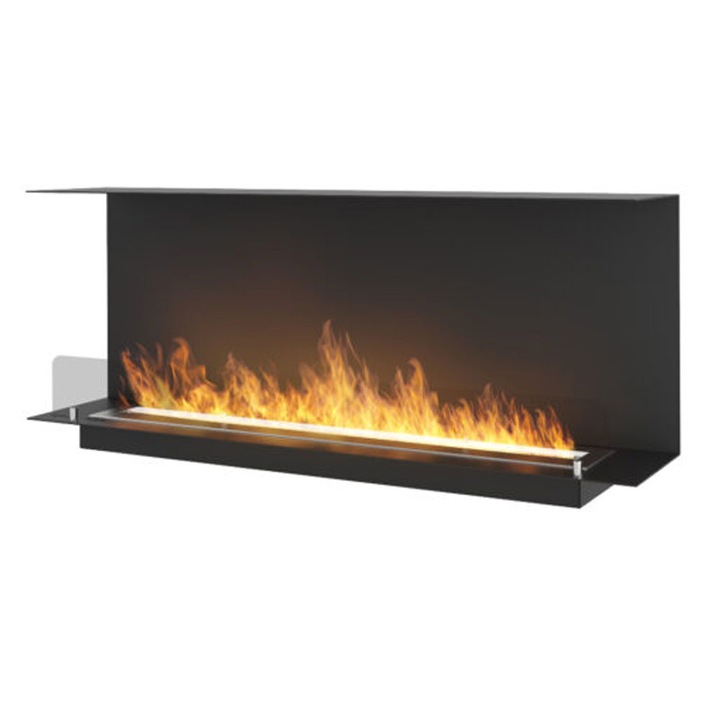 Semineu InFire Inside C1200V1, cu Bioetanol, 1200 x 500 x 250 mm, central, Sticla de protectie, Otel, Negru