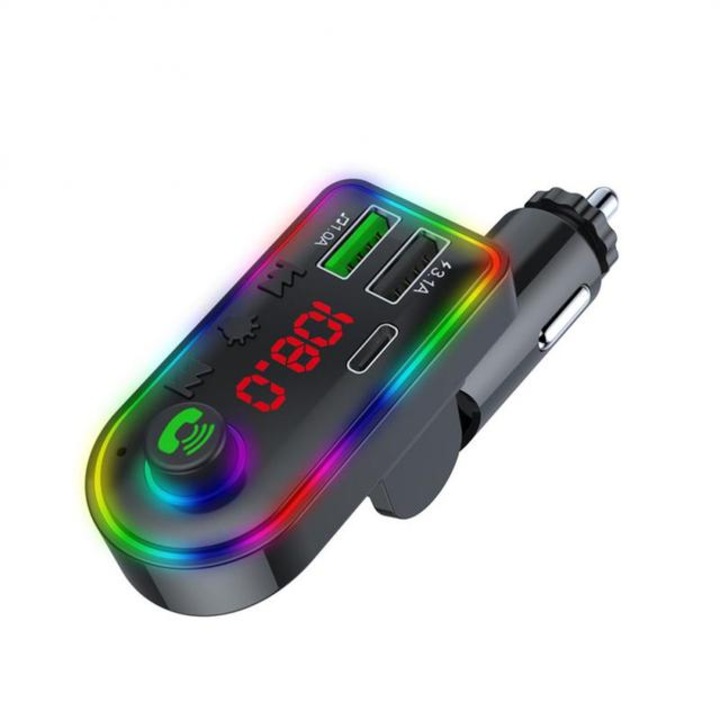 Bluetooth FM adó Digital One SP00614, F8, RGB/USB, 3.1A, 12-24v, C típusú, kihangosító