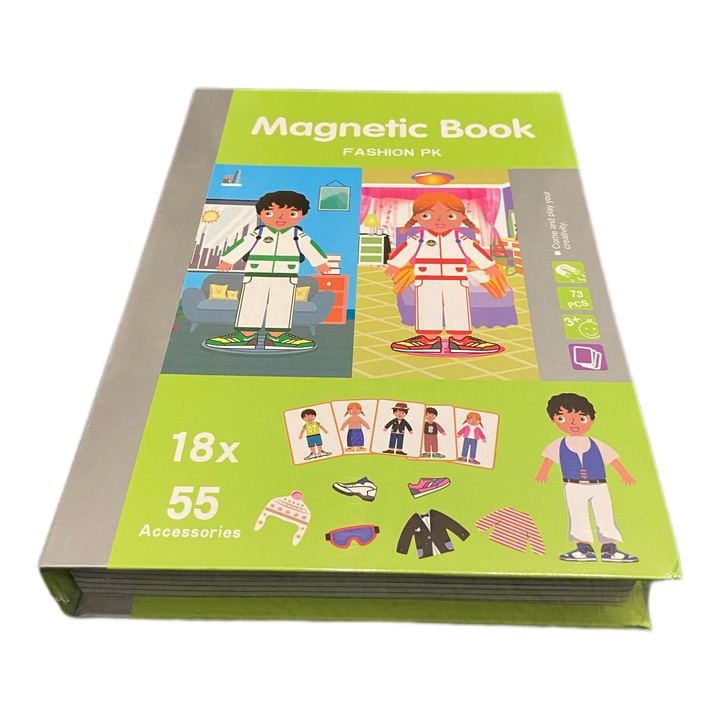 Joc educativ STEM, Carte magnetica, Model cu Fashion, 55 piese
