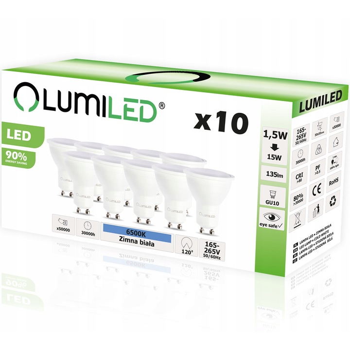 Lumiled izzókészlet, GU10, PAR16, 1,5W = 15W, 135lm, 6500K, hideg fehér