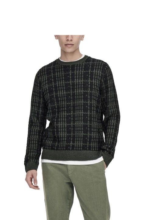 Мъжки пуловер, Only&Sons-Onshenry Crew Knit, черен/сив, L
