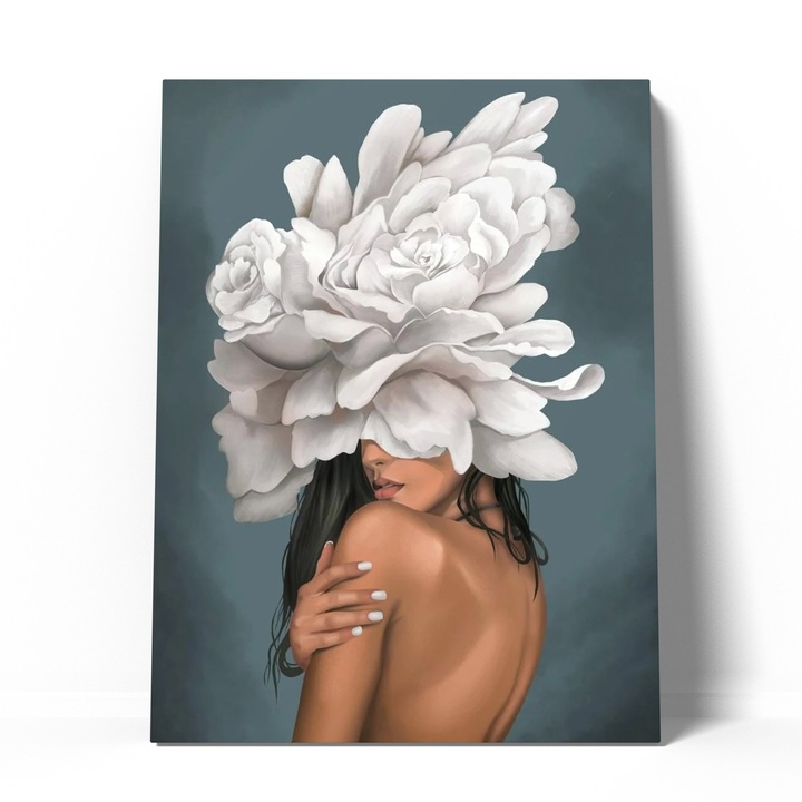 Tablou canvas decorativ fata cu flori 70X100 cm